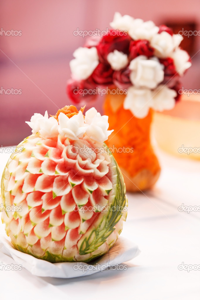 Watermelon in fruit carving