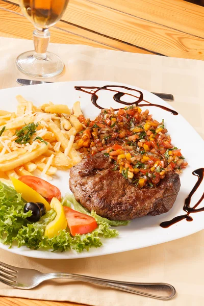 Grilled steak with french fries — Stock Photo, Image