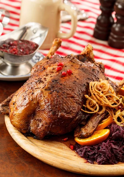 Roasted duck on Christmas table — Stock Photo, Image