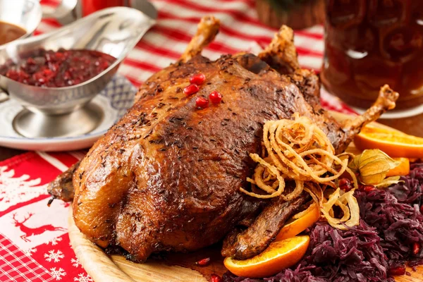 Roasted duck on Christmas table — Stock Photo, Image
