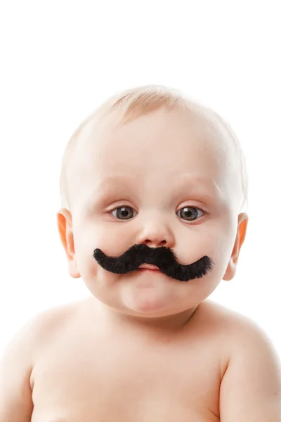 Söt baby med mustascher — Stockfoto