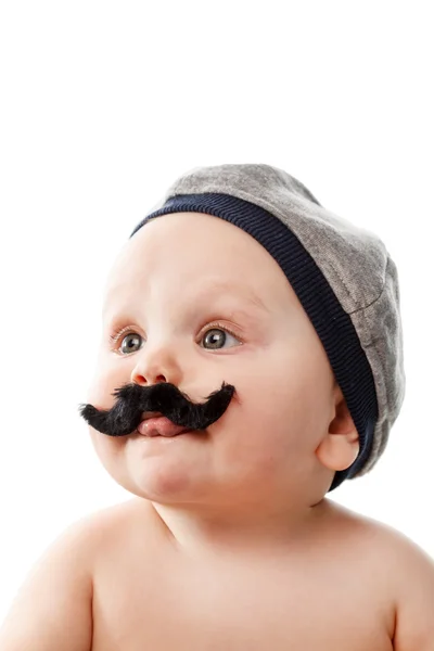 Söt baby med mustascher — Stockfoto