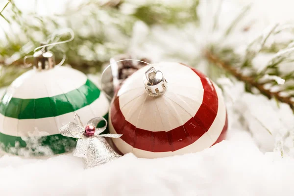 Christmas balls with snow — Stock Photo, Image