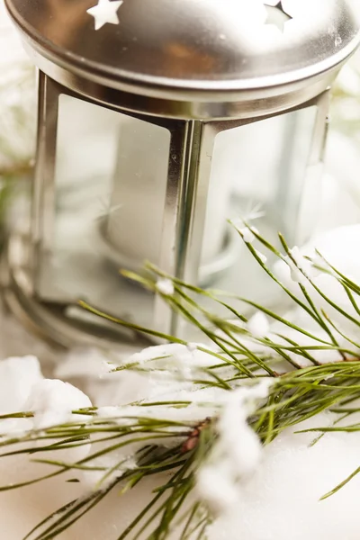 Decoración de mesa de Navidad con vela — Foto de Stock