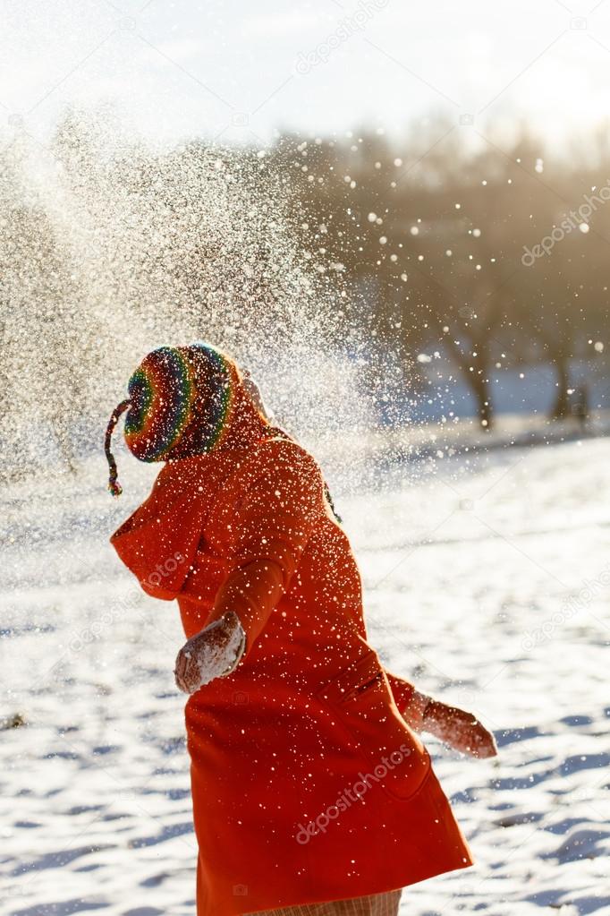 Happy woman in winter park