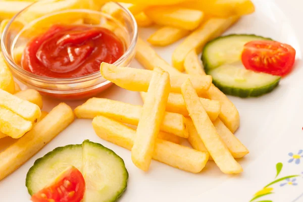 French fries potatoes with ketchup — Stock Photo, Image