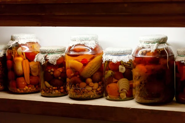 Homemade colorful vegetables in jars — Stock Photo, Image