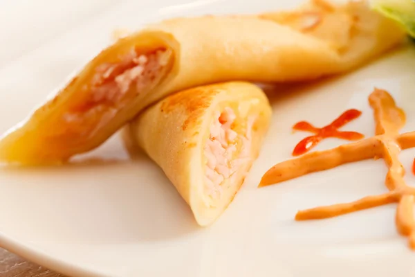 Pancakes with meat for kids menu — Stock Image Pancakes with meat for kids menu Stock Picture