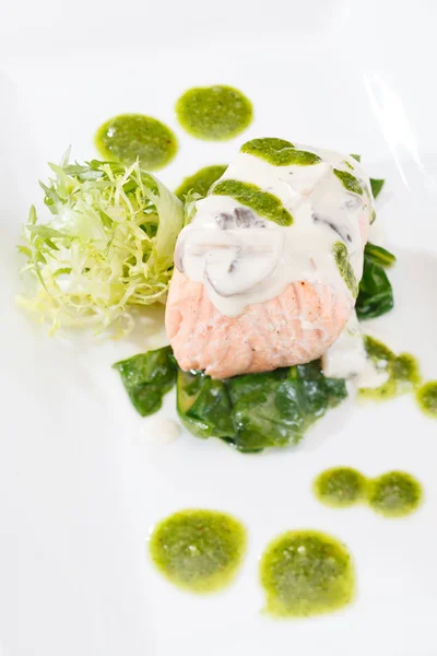 Filetto di salmone in salsa di panna — Foto Stock