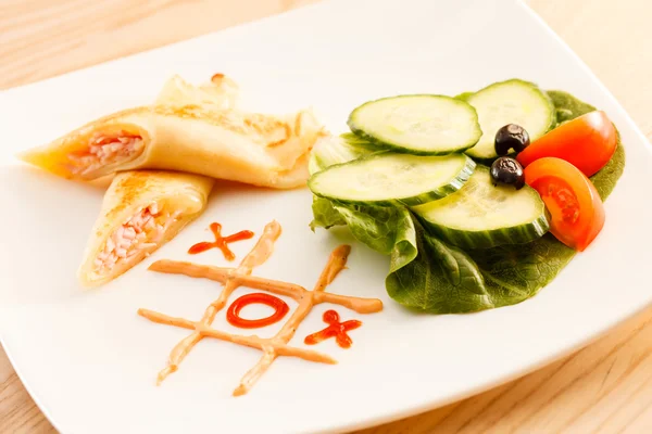 Pancakes with meat for kids menu — Stock Image Pancakes with meat for kids menu Royalty Free Stock Photos