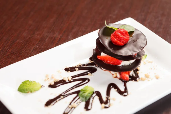 Chocolate dessert with strawberry — Stock Photo, Image