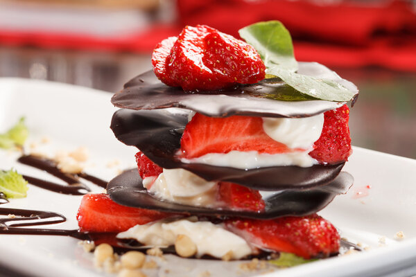 Chocolate dessert with strawberry