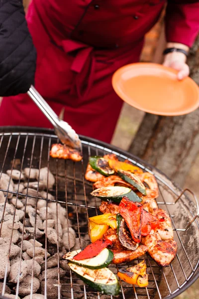 Verduras a la parrilla y pollo —  Fotos de Stock