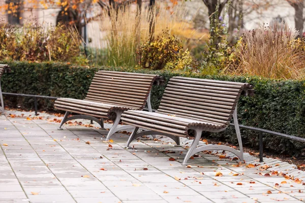 Bancos en el parque de otoño —  Fotos de Stock