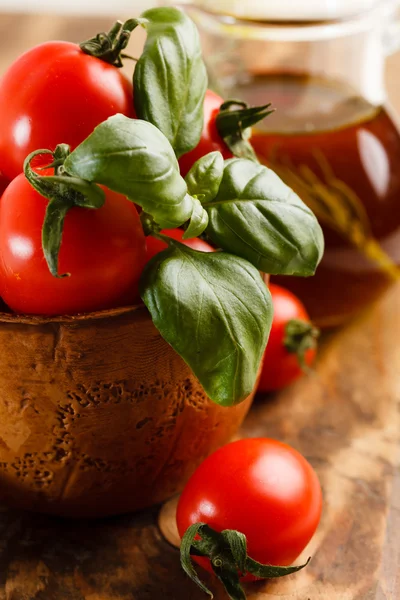 Fresh tomatoes and basil — Stock Photo, Image