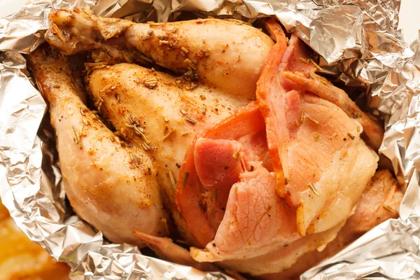 Roasted Chicken in the foil — Stock Photo, Image