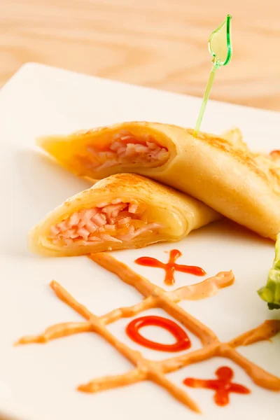 Pancakes with meat for kids menu — Stock Image Pancakes with meat for kids menu Royalty Free Stock Photos
