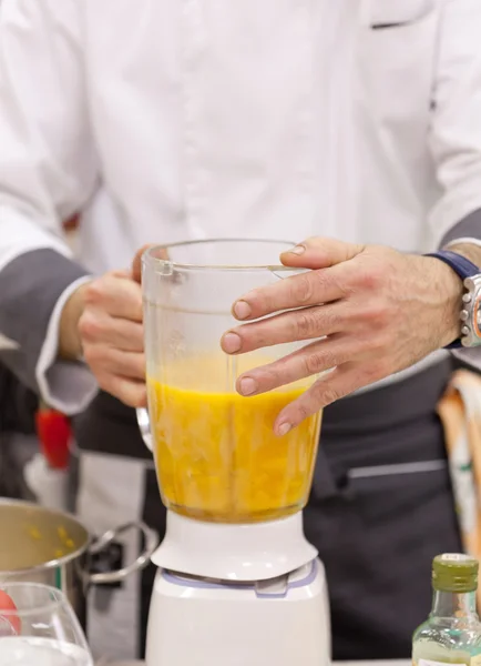 Chef with a blender — Stock Photo, Image
