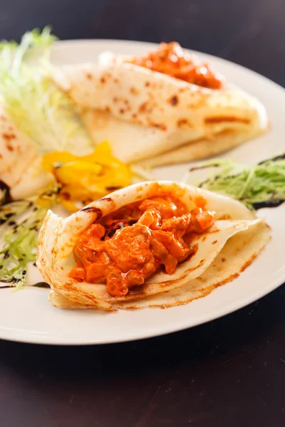 Pancakes with meat — Stock Photo, Image