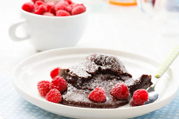 Chocolate dessert with raspberries — Stock Photo, Image