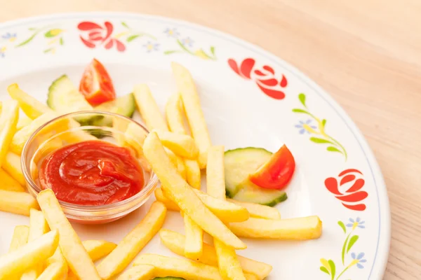 French fries potatoes with ketchup — Stock Photo, Image