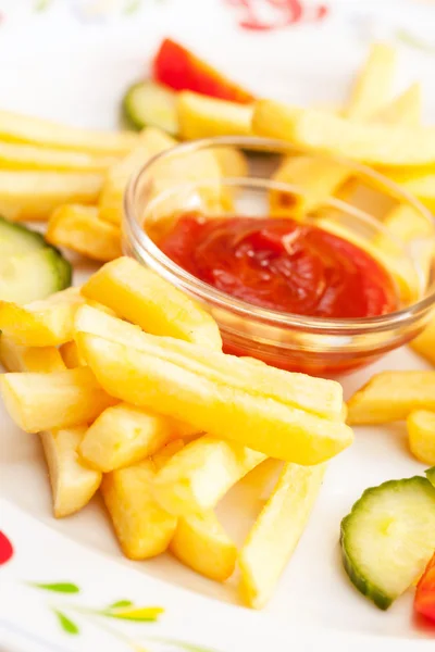 French fries potatoes with ketchup — Stock Photo, Image