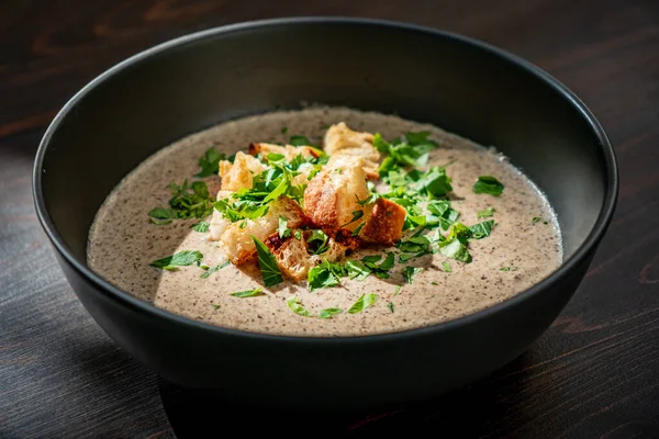 Sopa Crema Con Champiñones Crouutons — Foto de Stock