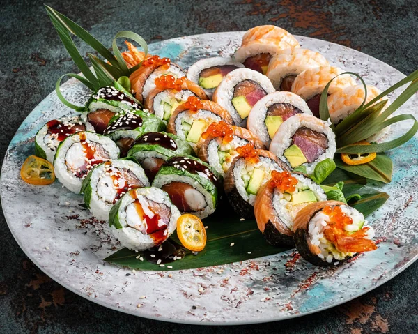 Sushi Definido Fundo Pedra — Fotografia de Stock
