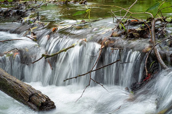 深い森の中の滝 自然景観 — ストック写真