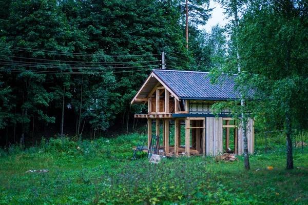 Cabane Rondins Entourée Par Forêt — Photo