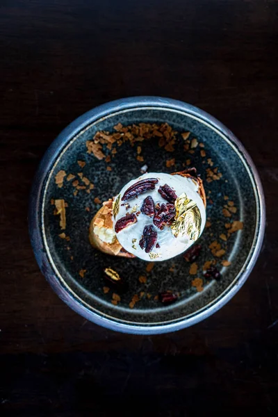 winter dessert with pecan and ice cream