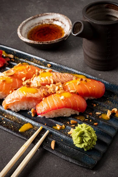 Japanese Sushi Black Stone — Stock Photo, Image