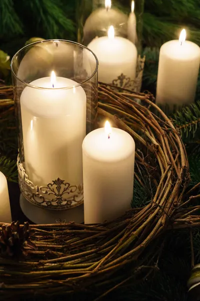 Decorazione Tavola Natale Con Candele — Foto Stock