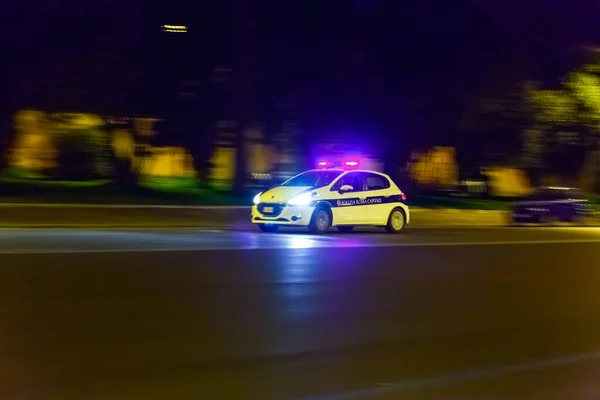 Police Flasher Control Blue Flashing Lights Car Accident Danger Night — Stock Photo, Image