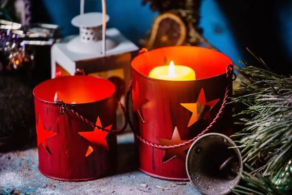 Christmas Candles Snow Background — Stock Photo, Image