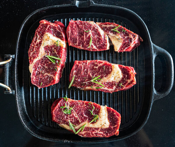 grilled steaks on the pan