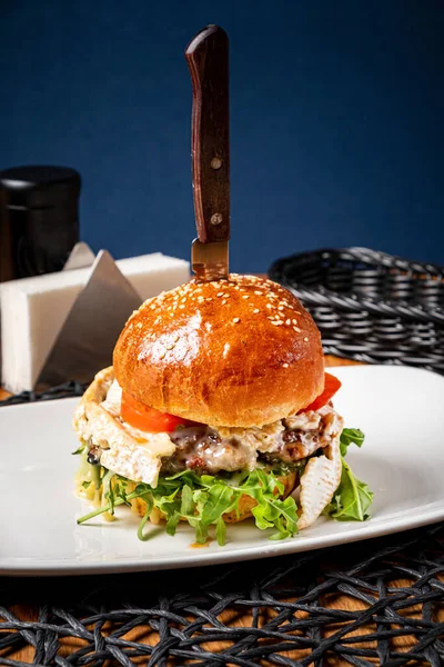 Hamburger Savoureux Avec Salade Sauce — Photo