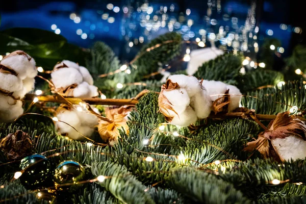Decoração Natal Com Algodão Luzes — Fotografia de Stock