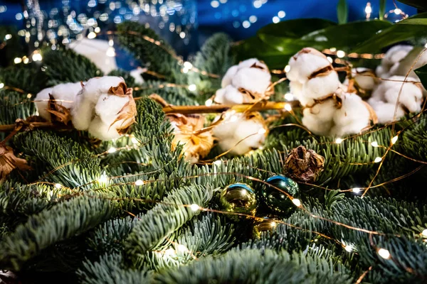 Decoração Natal Com Algodão Vela — Fotografia de Stock