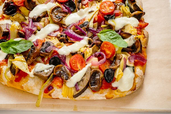 Italská Pizza Dřevěném Pozadí — Stock fotografie