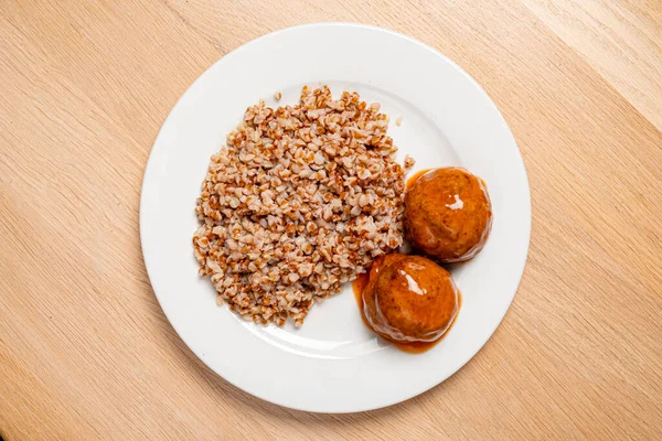 Buckwheat Meatballs White Plate — 图库照片