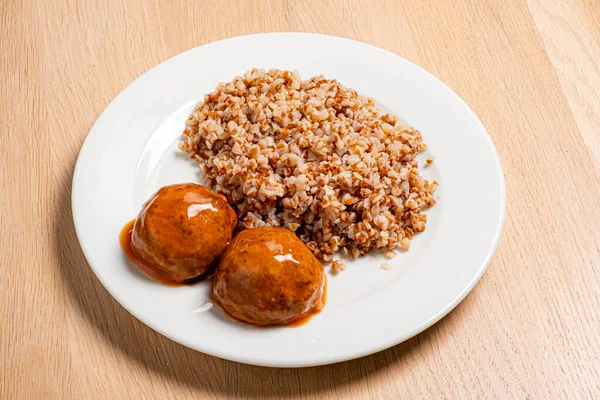 Buckwheat Meatballs White Plate — Stok fotoğraf