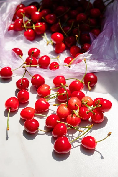 Red Ripe Cherries White — 스톡 사진