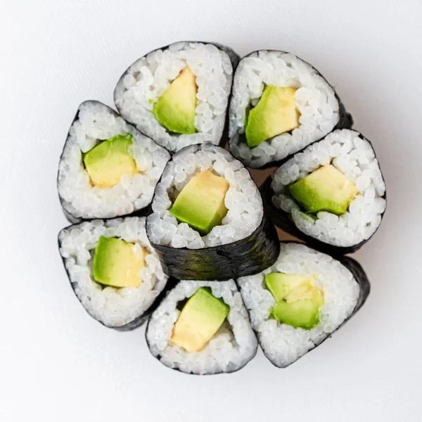 Vegan Sushi White Background Top View — Zdjęcie stockowe