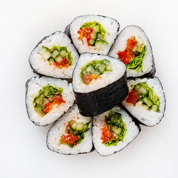 Vegan Sushi White Background Top View — стоковое фото