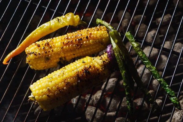 Grilled Corn Butter Asparagus — Stock Photo, Image