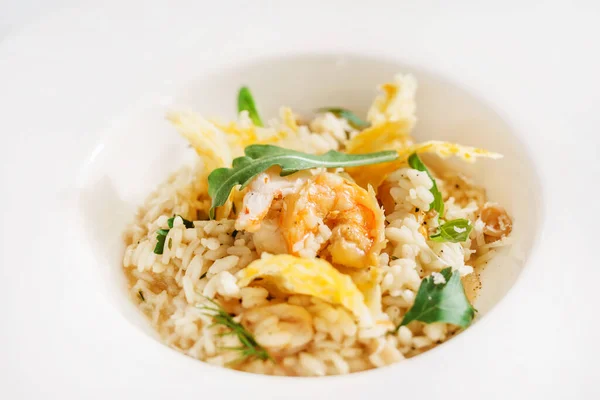 Risoto Italiano Com Camarões Peixes — Fotografia de Stock