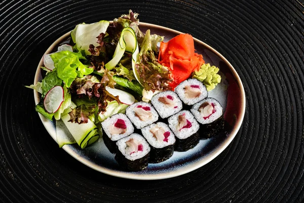 Sushi Zwarte Plaat — Stockfoto
