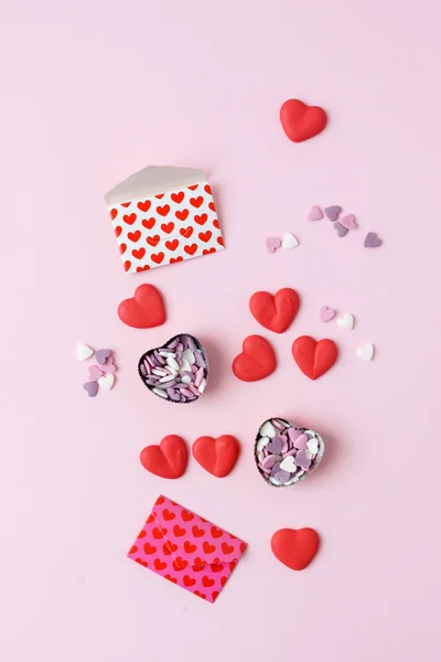 Corazón Azúcar Sobre Fondo Rosa —  Fotos de Stock