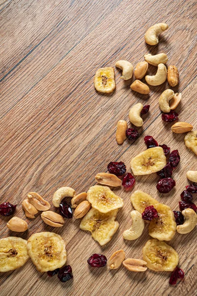 Nuts Dried Cranberry Wooden Background — Stock Photo, Image